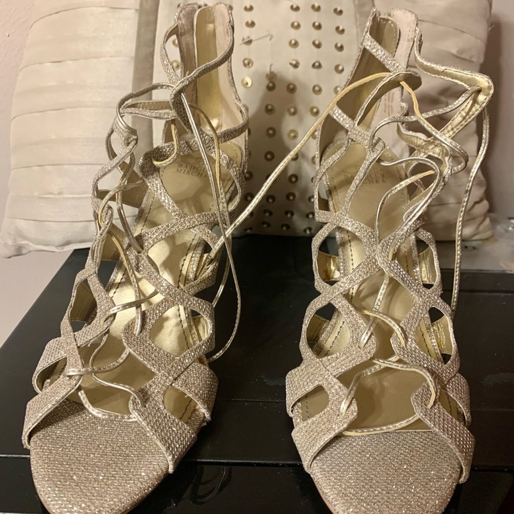 Gold strap sparkle high heels shoes